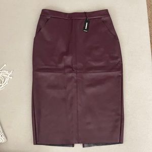 High Waisted Maroon Pleather Skirt